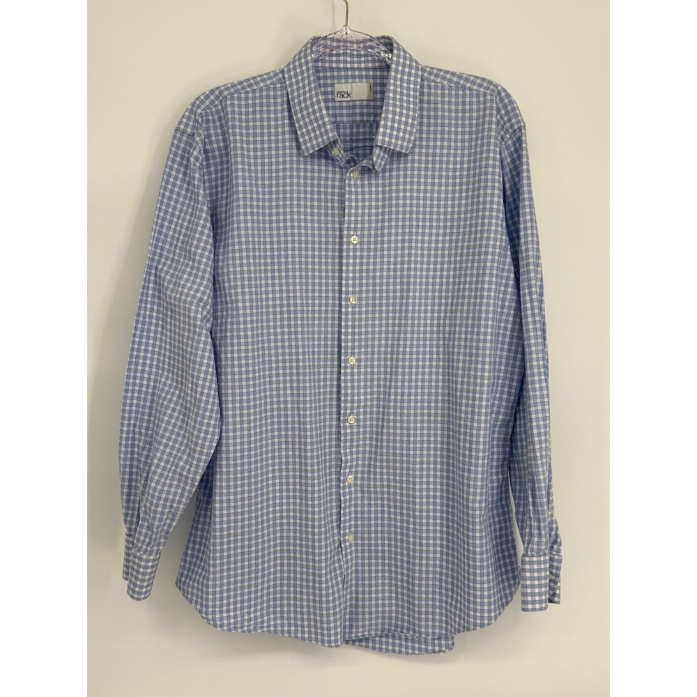 Nordstrom Rack Mens Blue Gingham Trim Fit Button Down Shirt Sz 17 34/35 Cotton